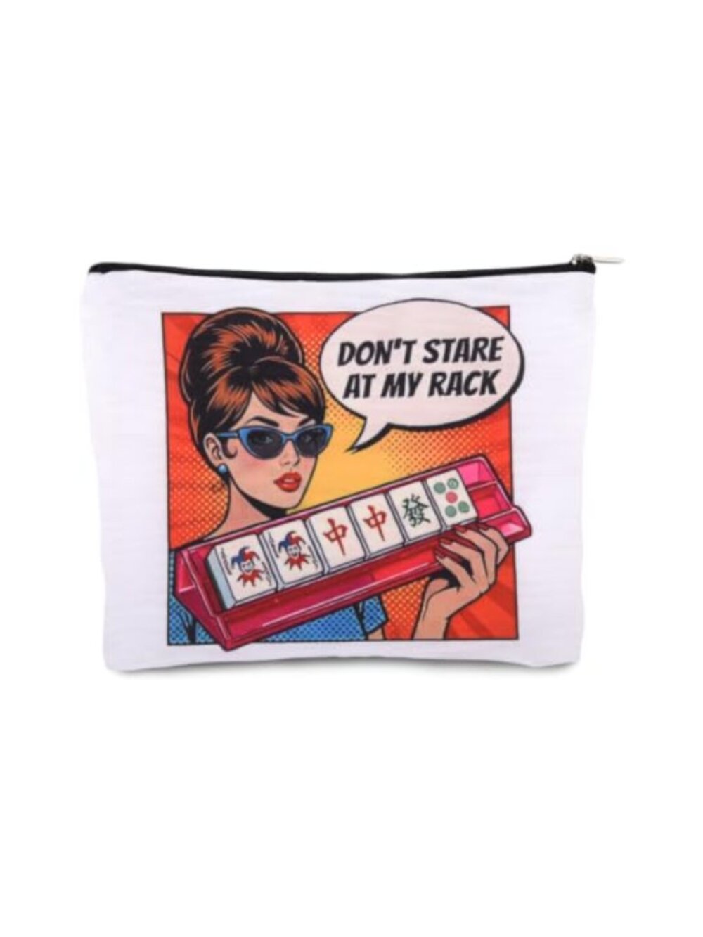 Mahjong Canvas Zipper Makeup Cosmetic Bag Retro Print Travel Pouch